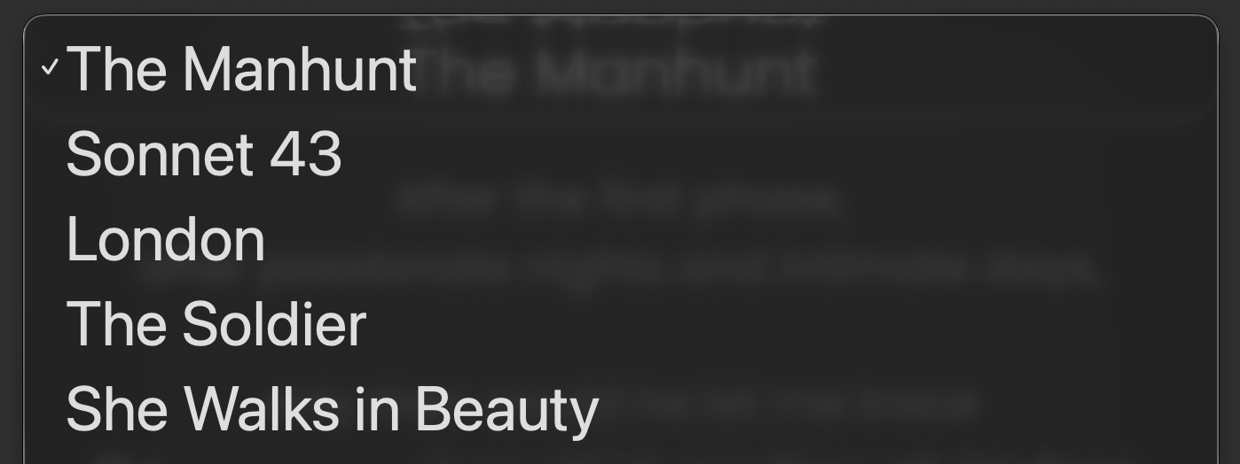 Dropdown menu of different poems to select.